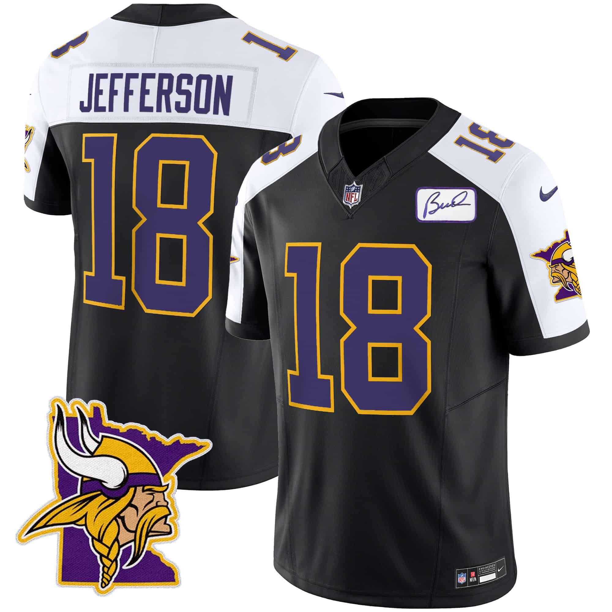 Men Minnesota Vikings #18 Jefferson Black 2024 Nike Patch Classic Limited NFL Jersey